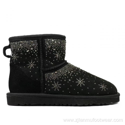 Luxury Rhinestone Genuine Sheepskin Boots